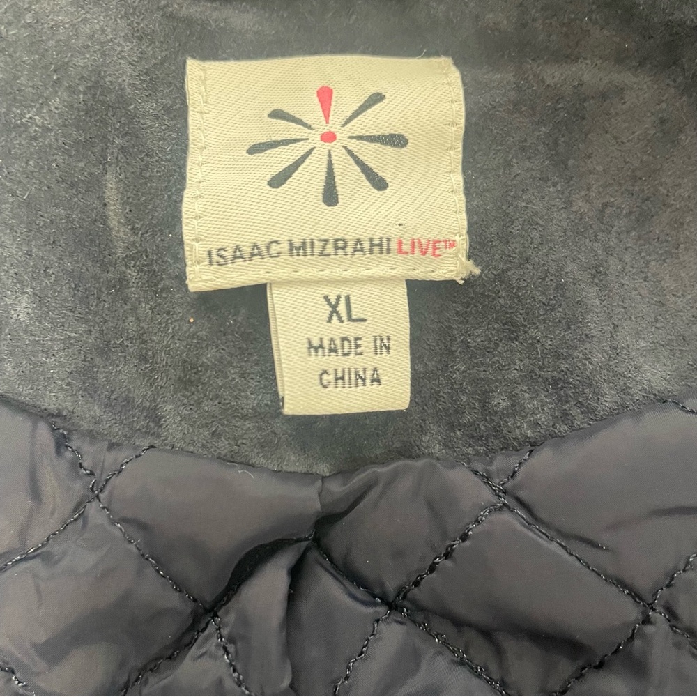 Isaac Mizrahi Live! Suede Zip Front Utility Jacket Navy XL - Picture 6 of 11